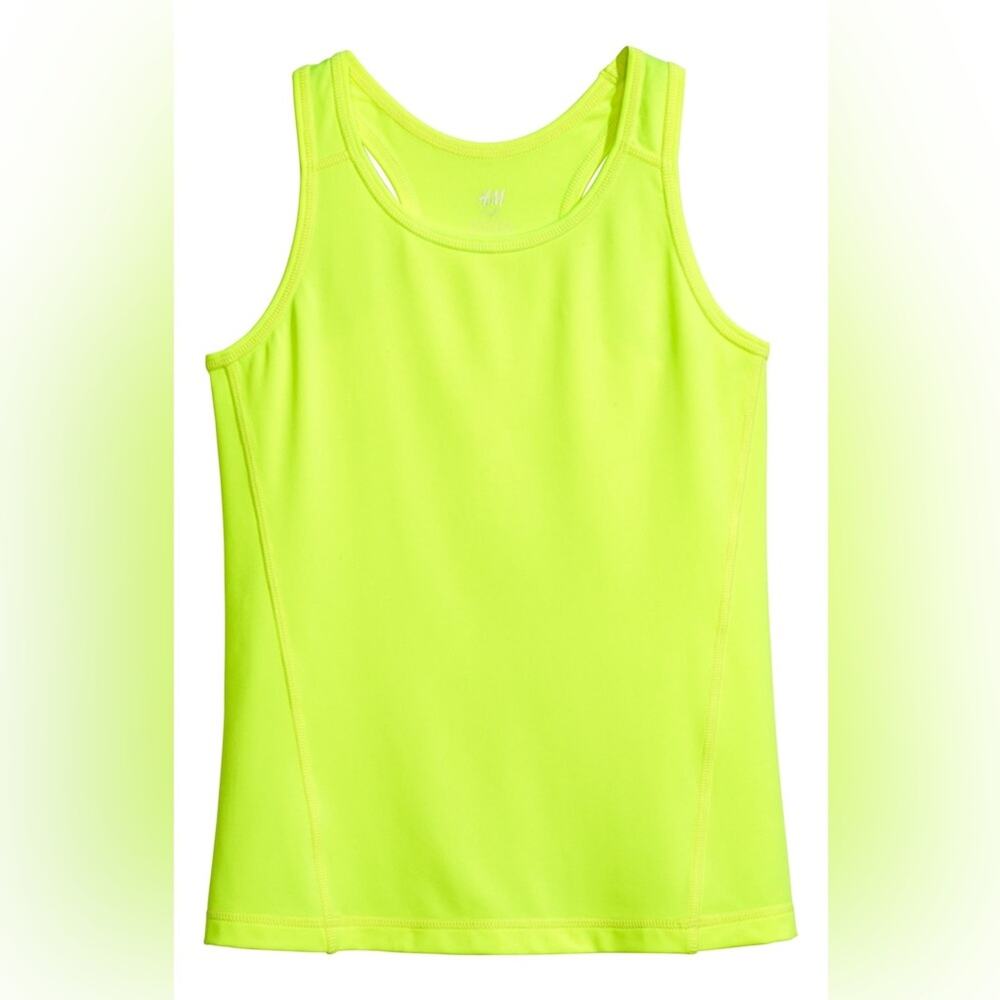 H&M Sport women's chartreuse racer-back athletic activewear tank top size S 
 b3